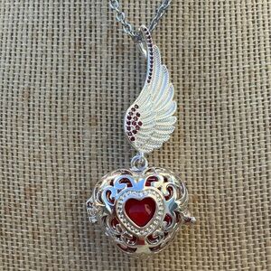 Harmony Ball Necklace, Heart and Wing Shaped Angel Callers, Stainless Steel